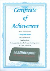 Merlin Clean Professional leather technician course certificate 2016