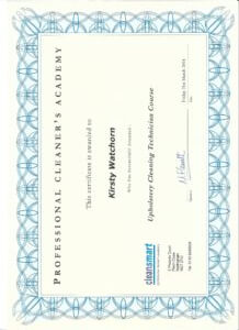 Upholstery cleaning certificate 2014